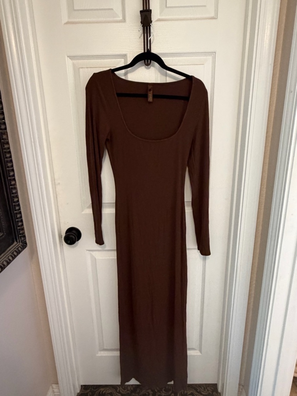 SKIMS Chocolate Brown Long Sleeve Scoop Neck Maxi Dress